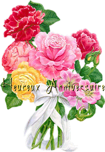 Gif animé heureux anniversaire bouquet de fleurs